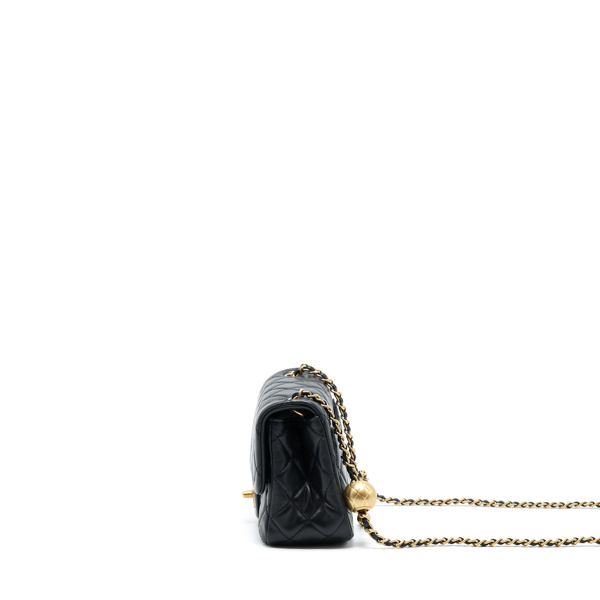 CHANEL PEARL CRUSH MINI SQUARE LAMBSKIN BLACK BRUSHED GHW (MICROCHIP)