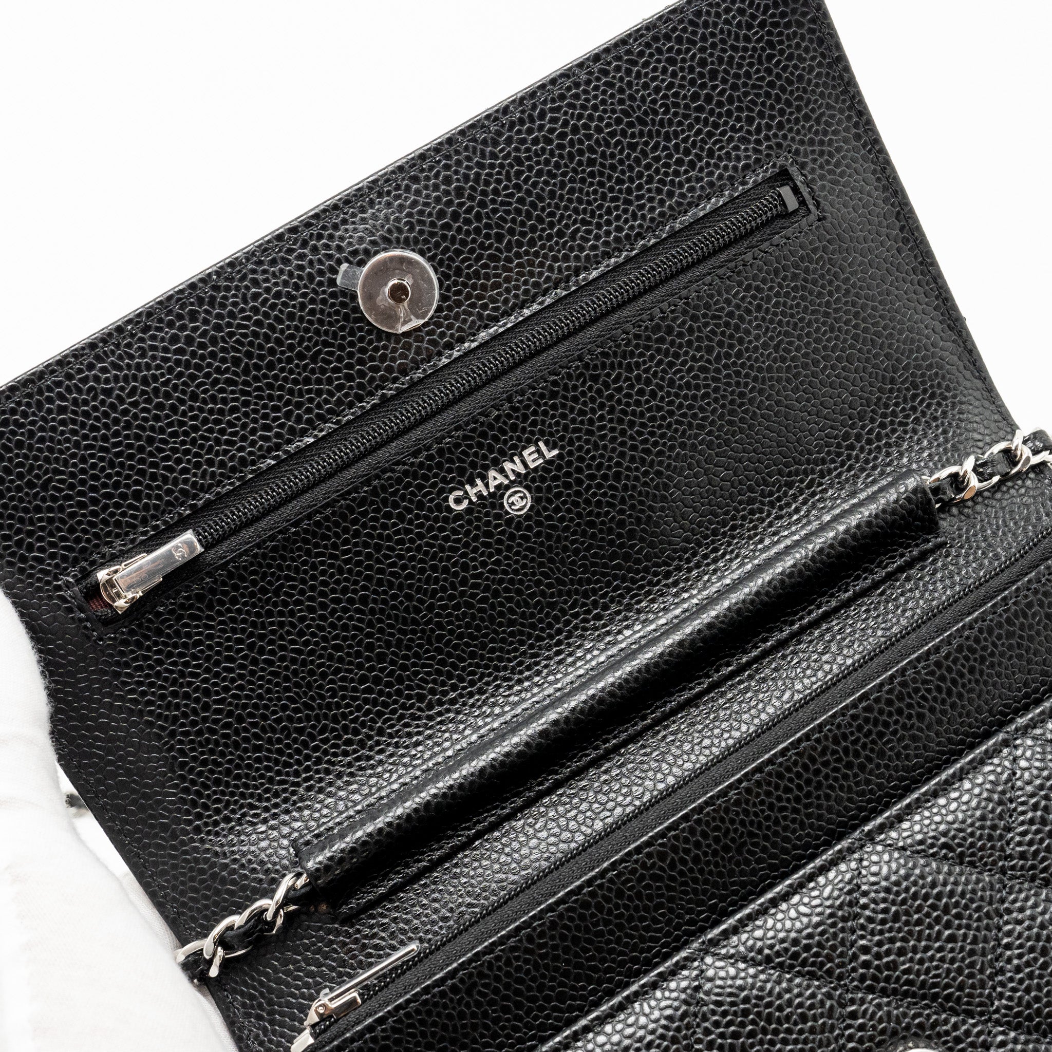 CHANEL CLASSIC WALLET ON CHAIN CAVIAR BLACK SHW (MICROCHIP)