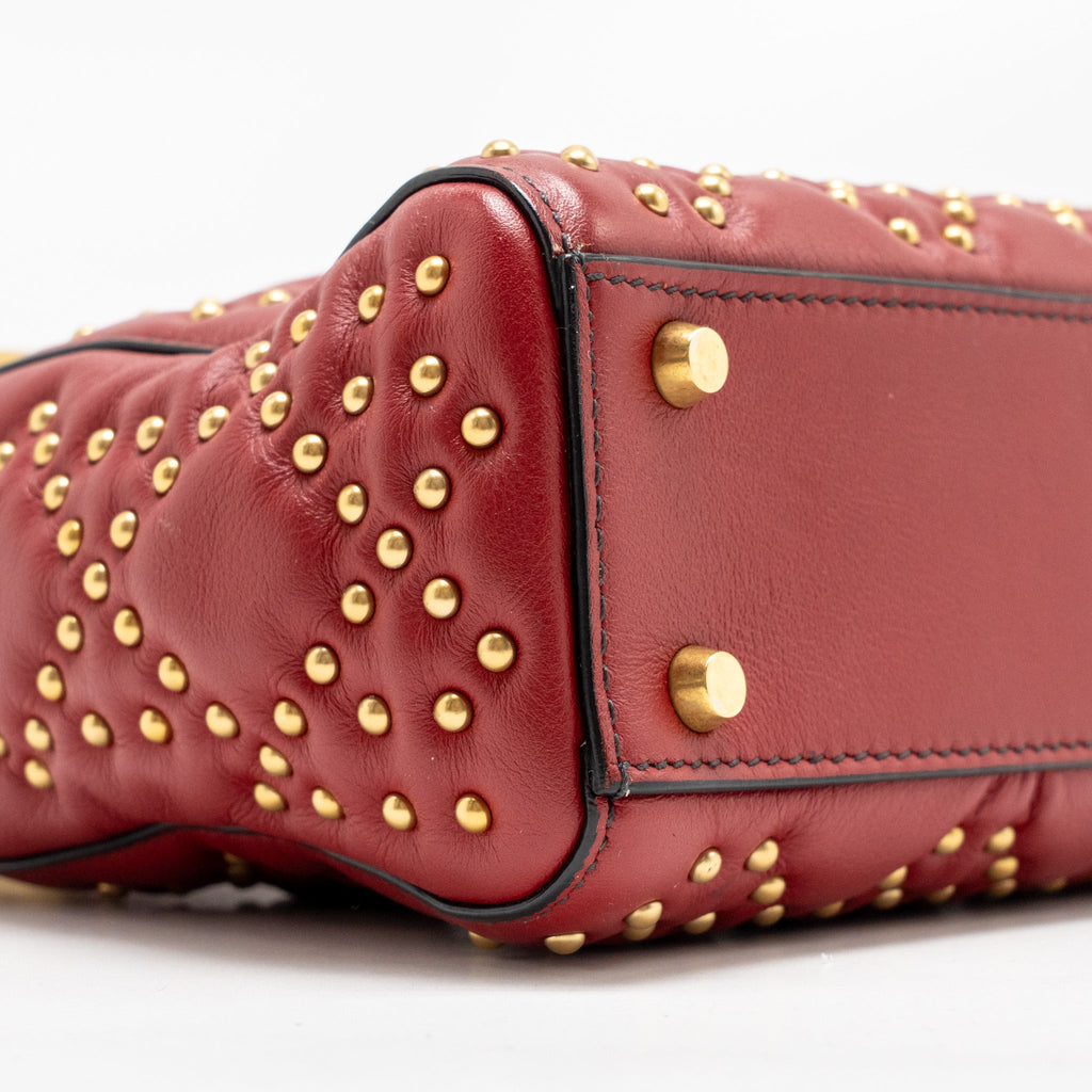 DIOR LOVE CHARM MINI LADY DIOR STUDDED LAMBSKIN RED GHW