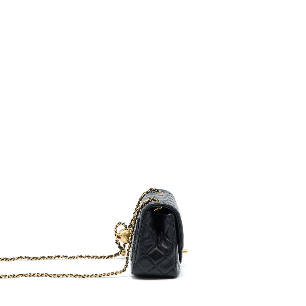 CHANEL PEARL CRUSH MINI SQUARE LAMBSKIN BLACK BRUSHED GHW (MICROCHIP)