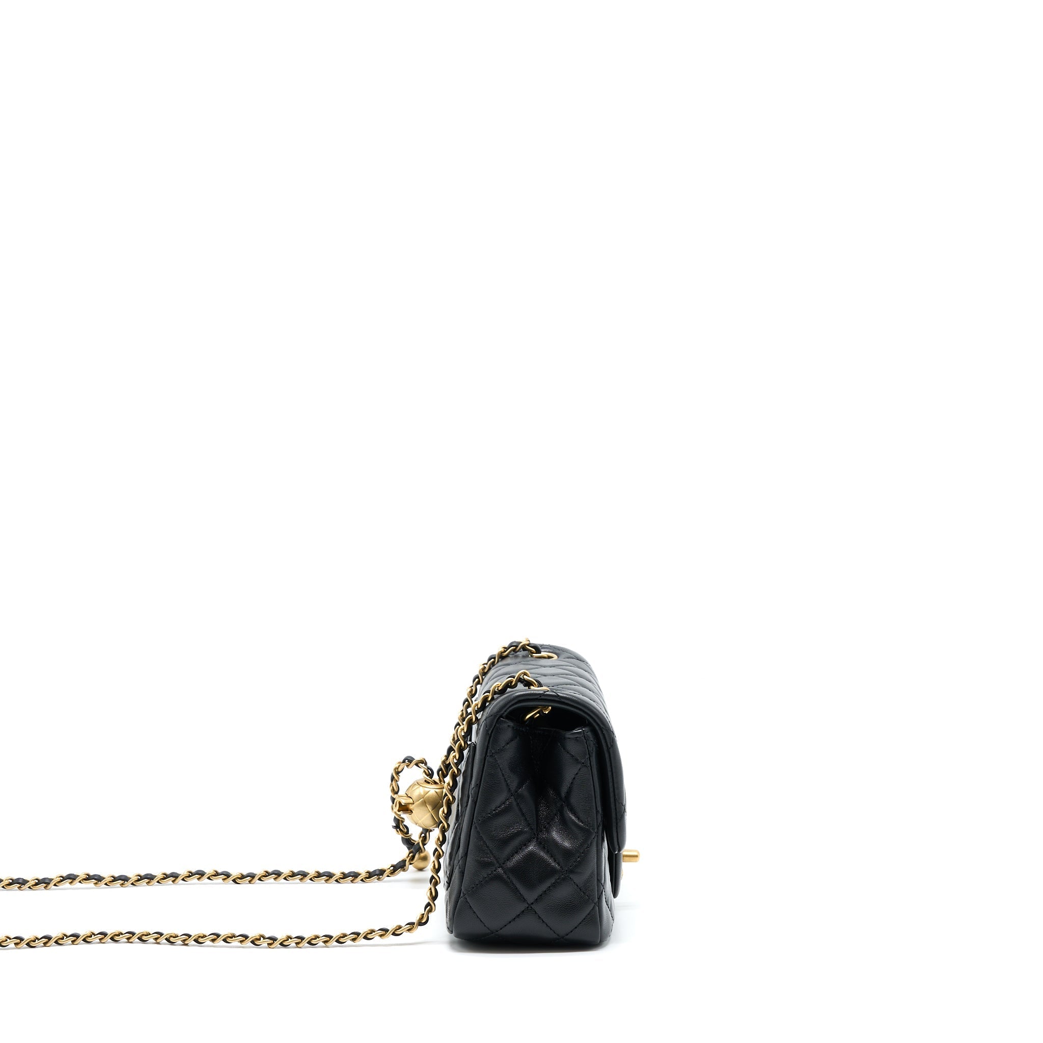 CHANEL PEARL CRUSH MINI SQUARE LAMBSKIN BLACK BRUSHED GHW (MICROCHIP)