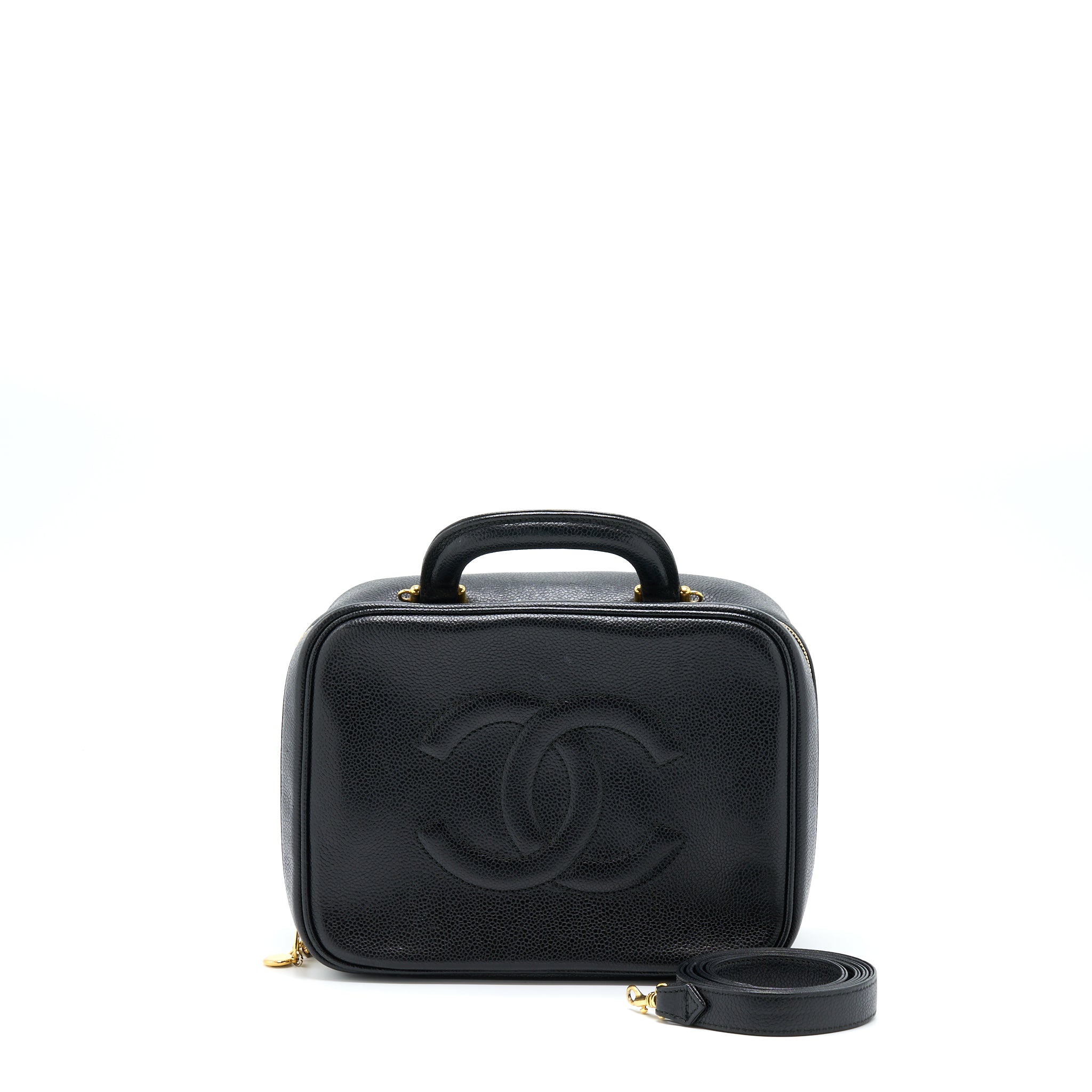 CHANEL VINTAGE CC LOGO VANITY CAVIAR BLACK GHW