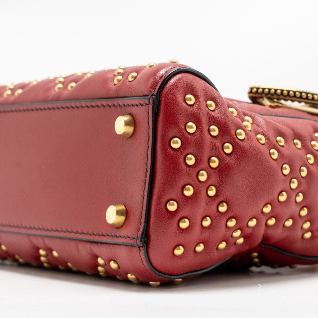 DIOR LOVE CHARM MINI LADY DIOR STUDDED LAMBSKIN RED GHW