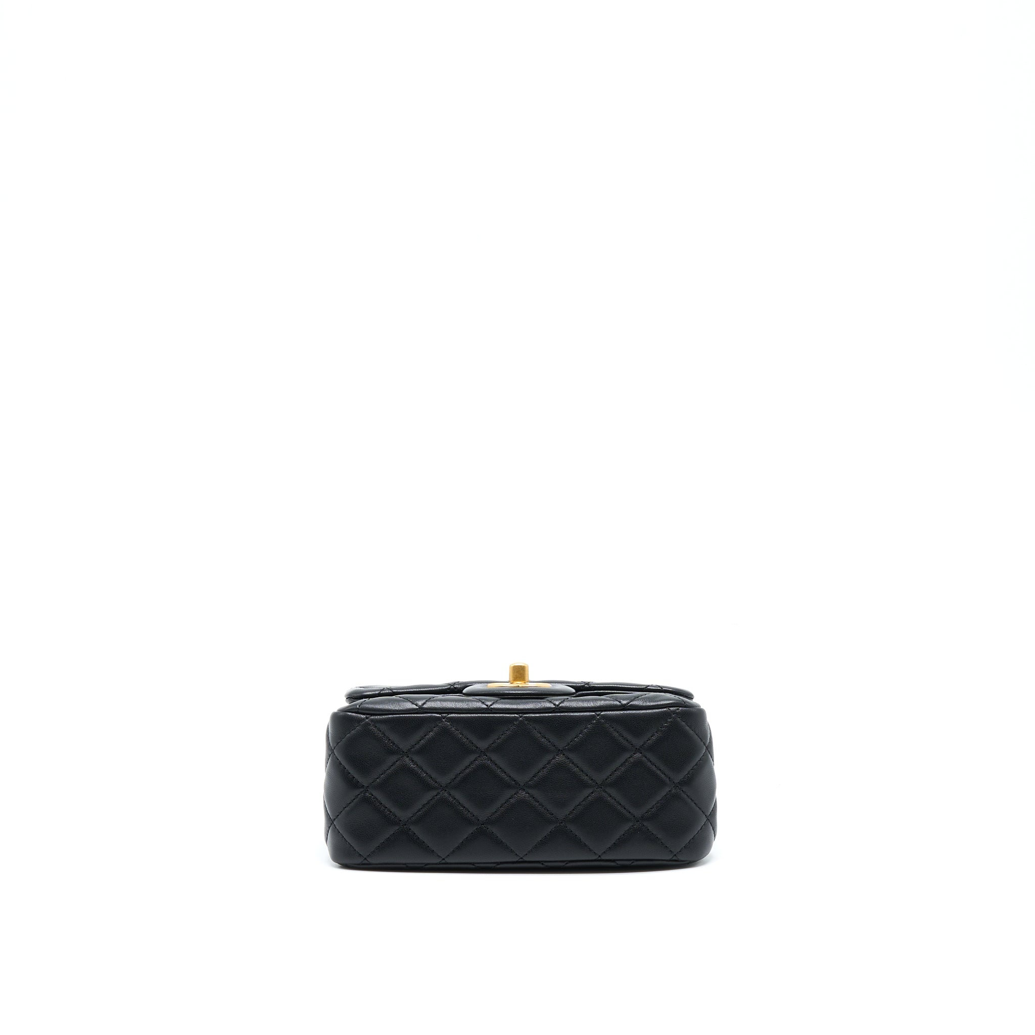 CHANEL PEARL CRUSH MINI SQUARE LAMBSKIN BLACK BRUSHED GHW (MICROCHIP)