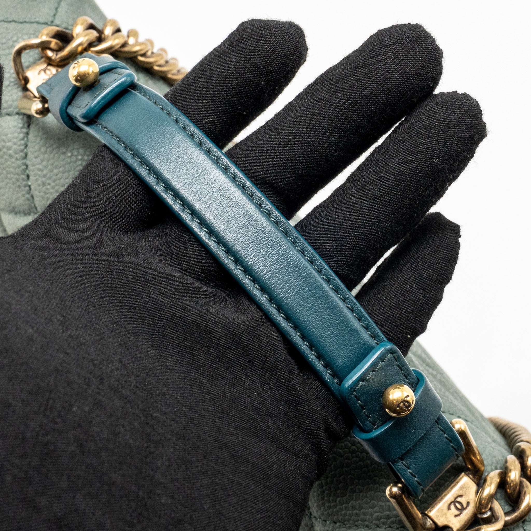 CHANEL TOP HANDLE FLAP SHOULDER BAG WITH CHAIN CAVIAR DARK GREEN GHW