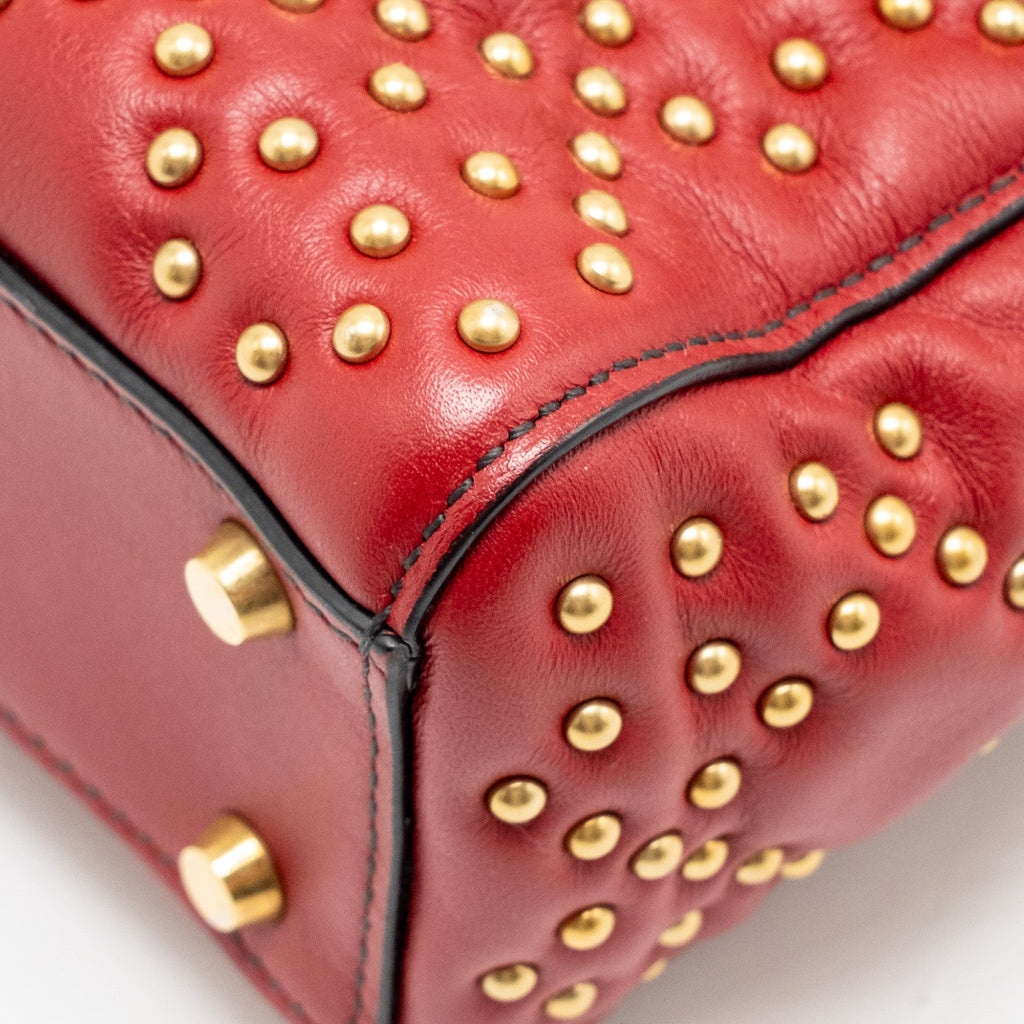 DIOR LOVE CHARM MINI LADY DIOR STUDDED LAMBSKIN RED GHW