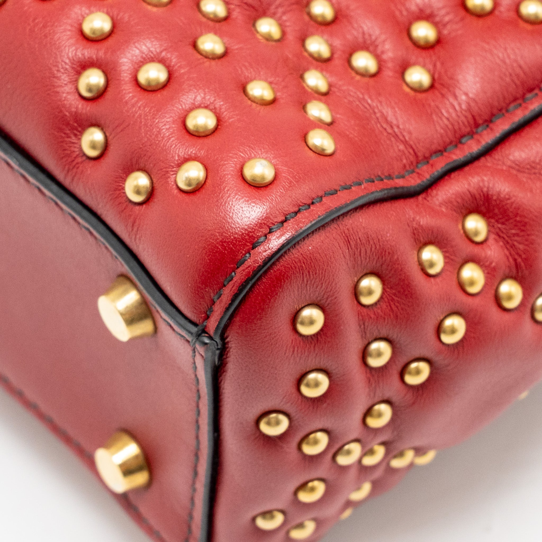 DIOR LOVE CHARM MINI LADY DIOR STUDDED LAMBSKIN RED GHW