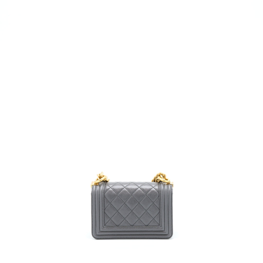 CHANEL MINI BOY BAG CAVIAR GREY BRUSHED GHW (MICROCHIP)