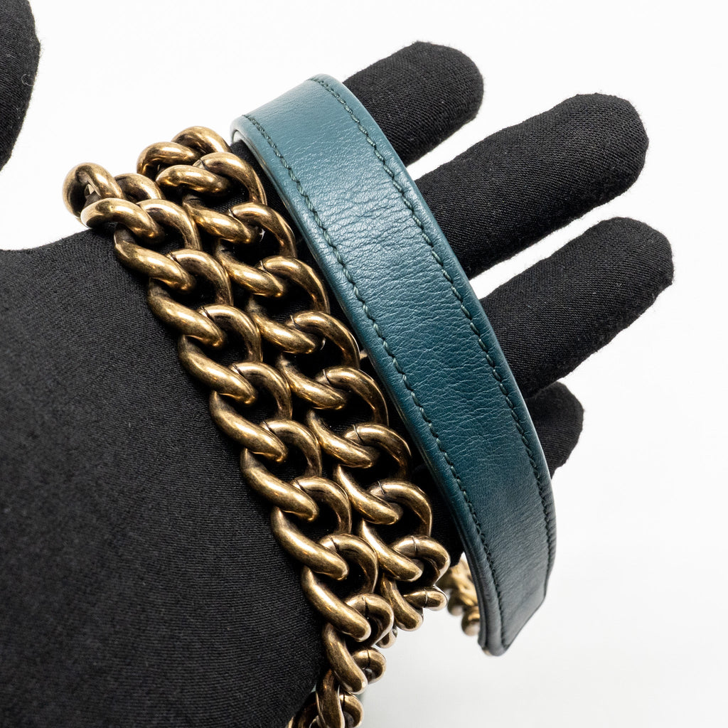 CHANEL TOP HANDLE FLAP SHOULDER BAG WITH CHAIN CAVIAR DARK GREEN GHW