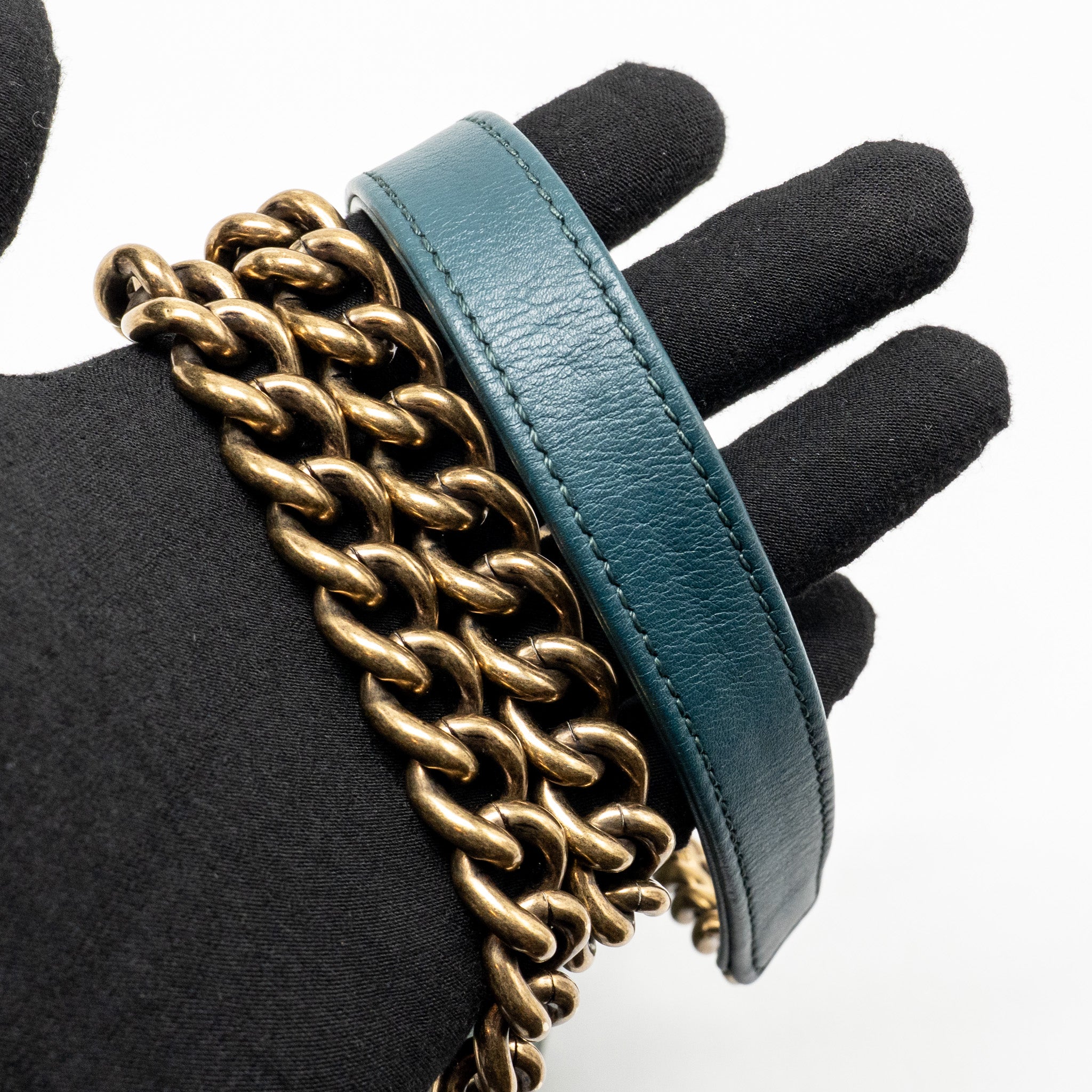 CHANEL TOP HANDLE FLAP SHOULDER BAG WITH CHAIN CAVIAR DARK GREEN GHW