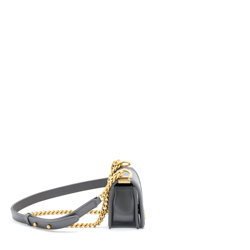CHANEL MINI BOY BAG CAVIAR GREY BRUSHED GHW (MICROCHIP)