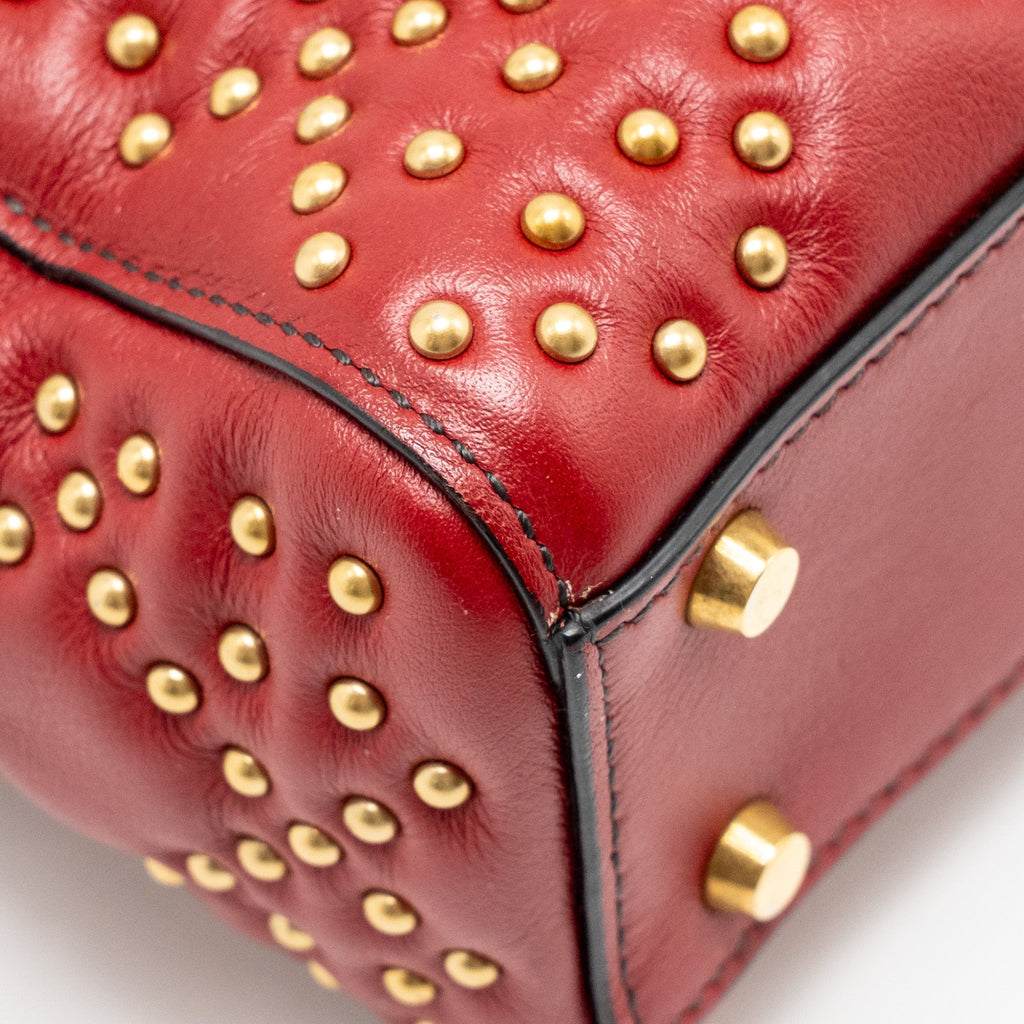 DIOR LOVE CHARM MINI LADY DIOR STUDDED LAMBSKIN RED GHW
