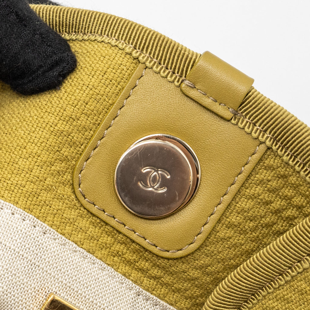 CHANEL DEAUVILLE TOTE BAG CANVAS OLIVE GREEN LGHW (MICROCHIP)