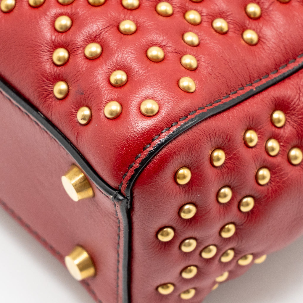 DIOR LOVE CHARM MINI LADY DIOR STUDDED LAMBSKIN RED GHW