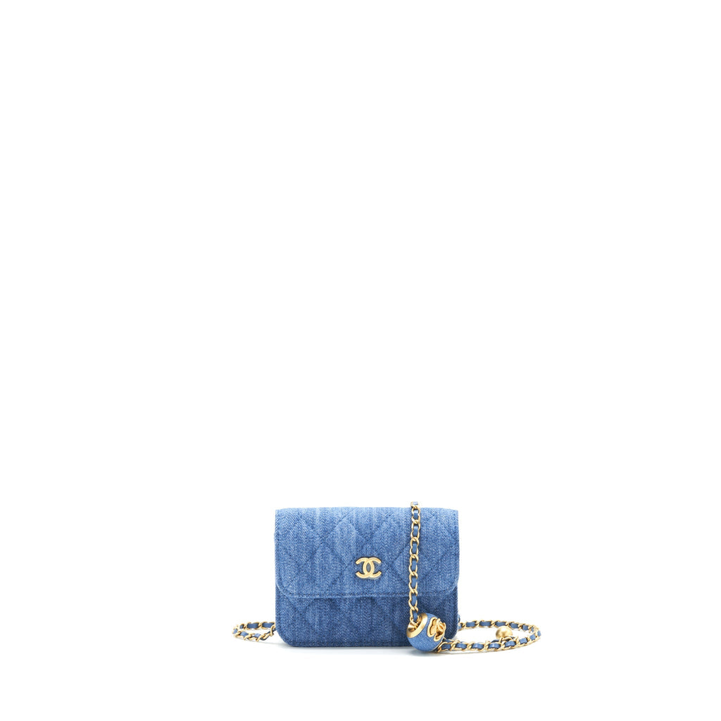 CHANEL PEARL CRUSH MINI FLAP BELT BAG DENIM GHW