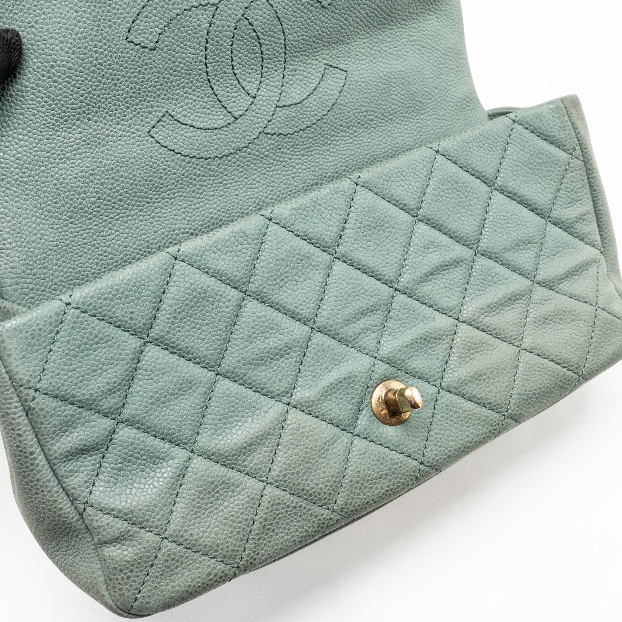 CHANEL TOP HANDLE FLAP SHOULDER BAG WITH CHAIN CAVIAR DARK GREEN GHW