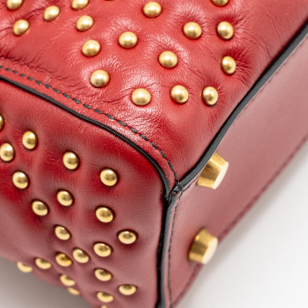 DIOR LOVE CHARM MINI LADY DIOR STUDDED LAMBSKIN RED GHW