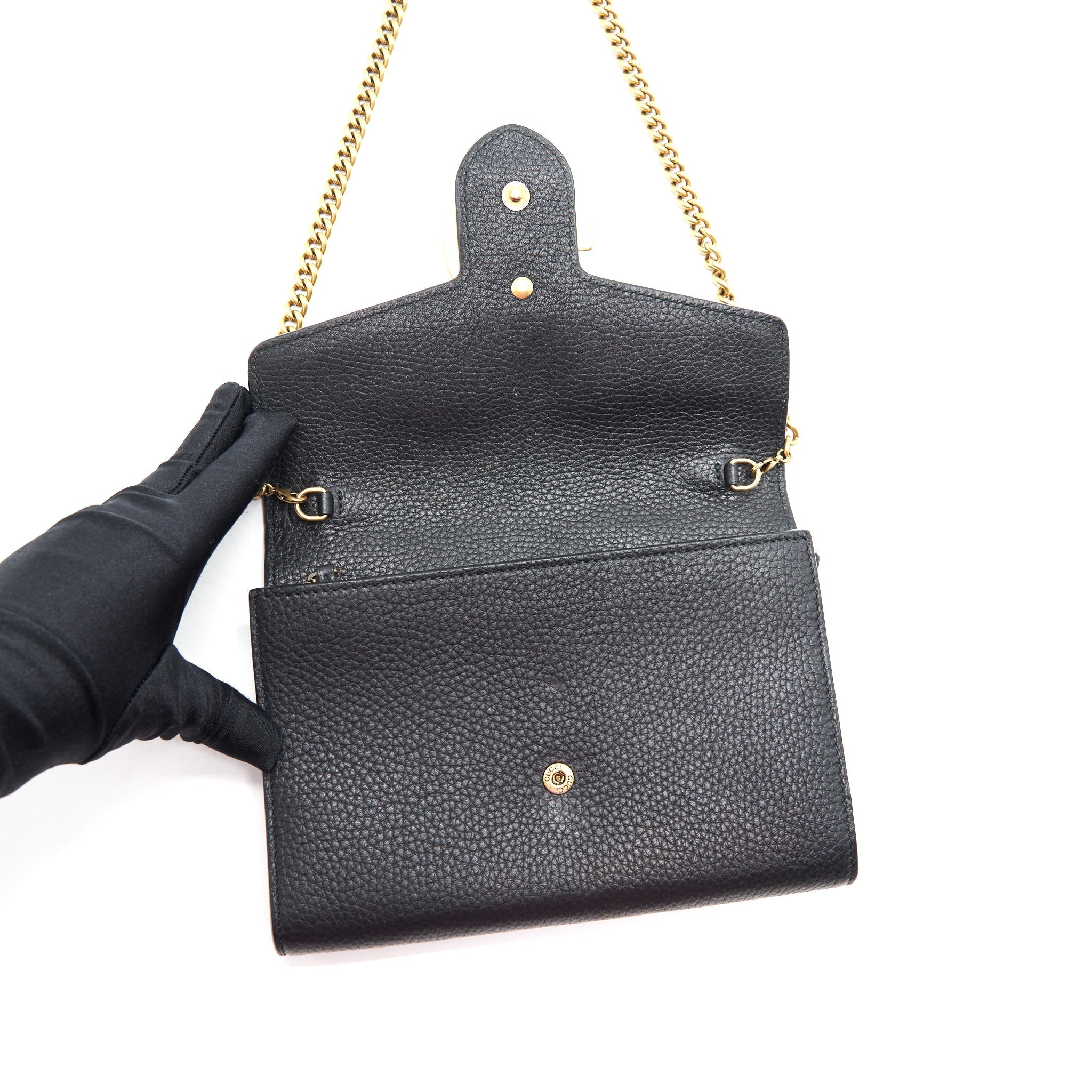 GUCCI GRAINED CALFSKIN GG LOGO WALLET ON CHAIN WITH GHW