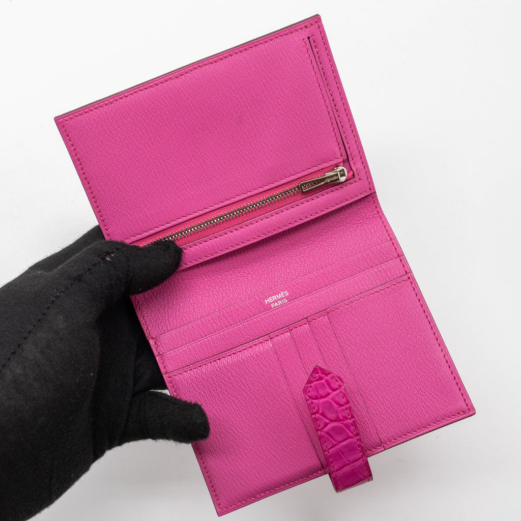 HERMES BEARN WALLET ALLIGATOR MATT PINK SHW