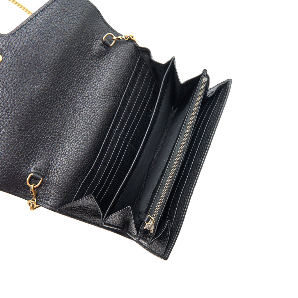 GUCCI GRAINED CALFSKIN GG LOGO WALLET ON CHAIN WITH GHW