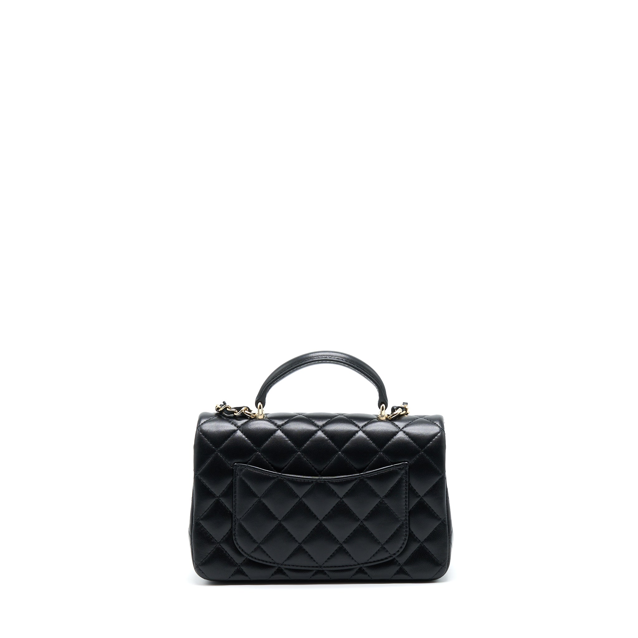 CHANEL 22A TOP HANDLE MINI RECTANGULAR FLAP BAG LAMBSKIN BLACK GHW (MICROCHIP)