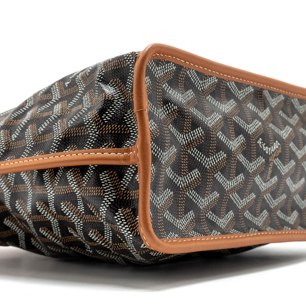 GOYARD ANJOU MINI TOTE BAG GOYARDLINE CANVAS/CALFSKIN BLACK/TAN SHW