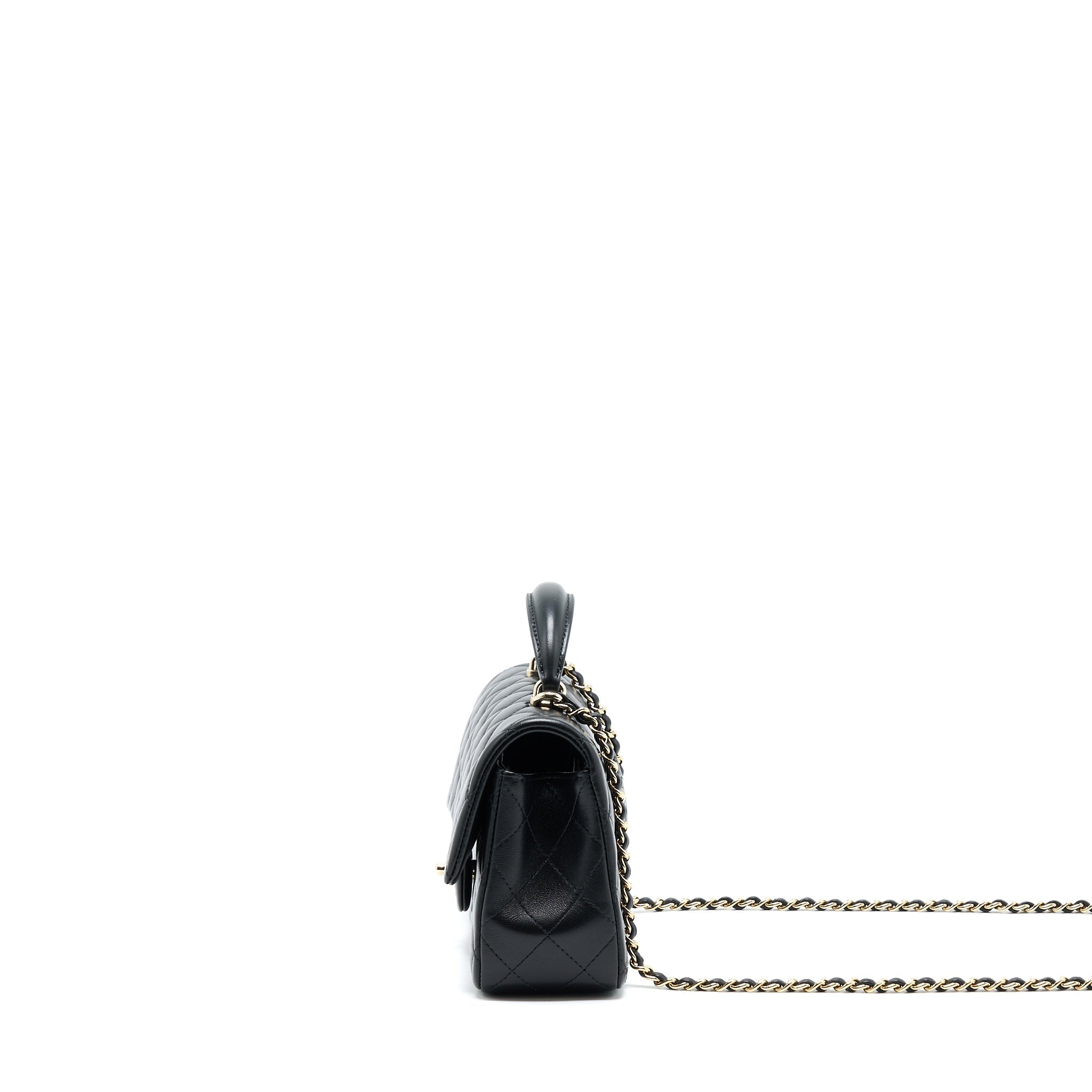 CHANEL 22A TOP HANDLE MINI RECTANGULAR FLAP BAG LAMBSKIN BLACK GHW (MICROCHIP)
