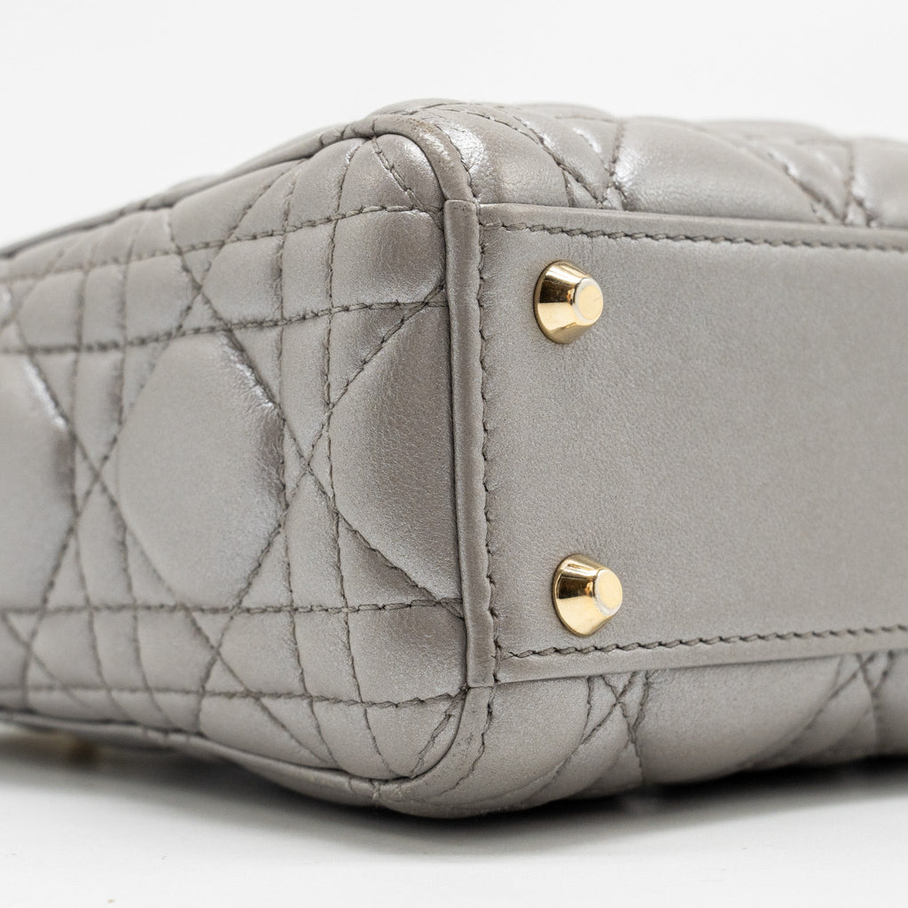 DIOR MINI LADY DIOR LAMBSKIN IRIDESCENT GREY LGHW