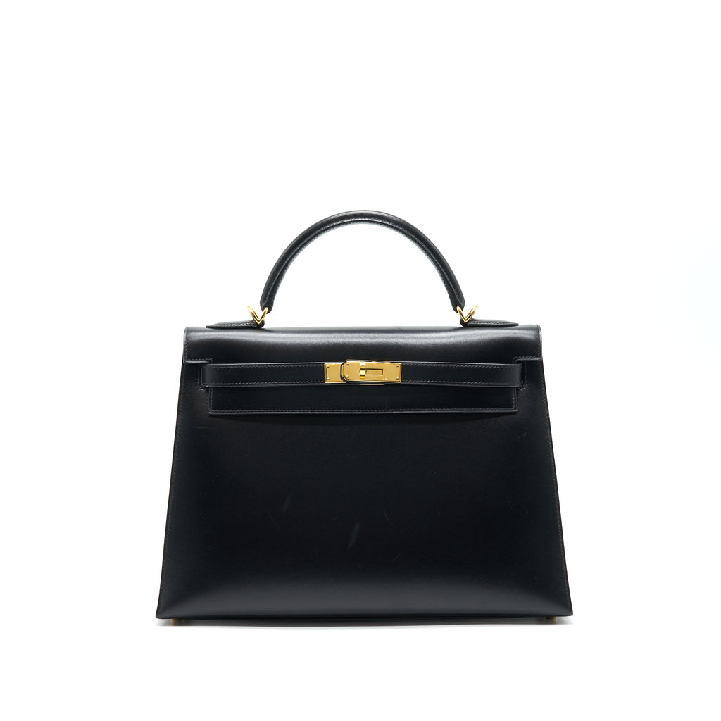 HERMES KELLY32 BOX LEATHER BLACK GHW (SHOULDER STAP MISSING)