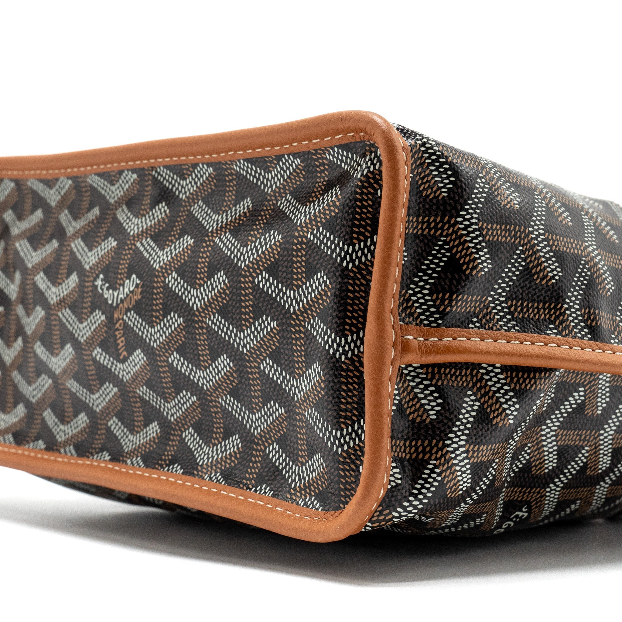 GOYARD ANJOU MINI TOTE BAG GOYARDLINE CANVAS/CALFSKIN BLACK/TAN SHW
