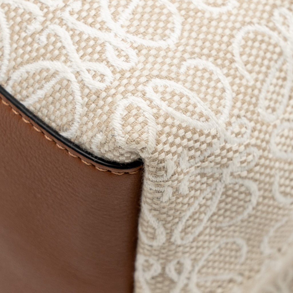 LOEWE SMALL CUBI BAG ANAGRAM JACQUARD CALFSKIN BEIGE/BROWN GHW