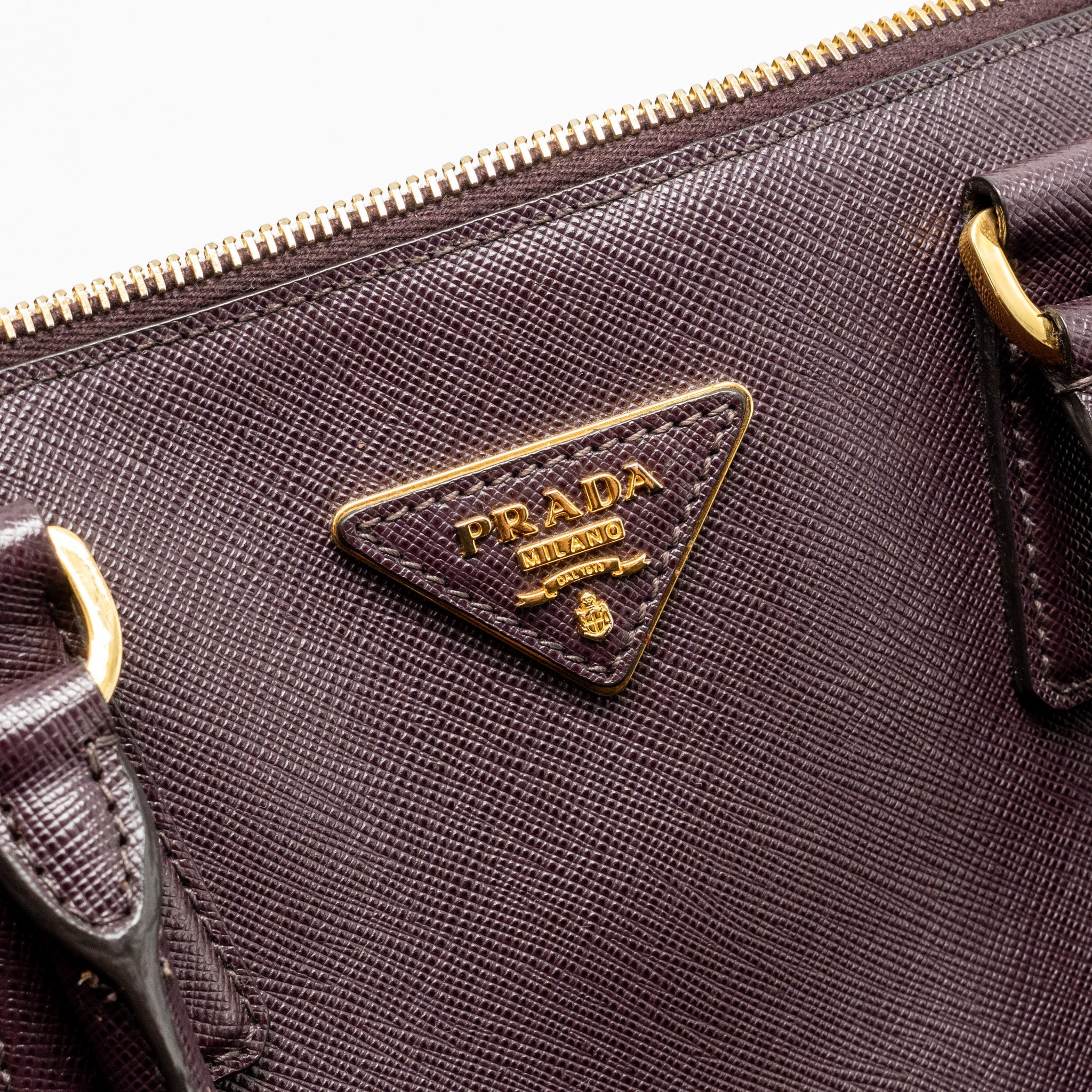 PRADA SAFFIANO VERNICE PROMENADE LARGE DOME TOTE BAG LEATHER MOGANO GHW