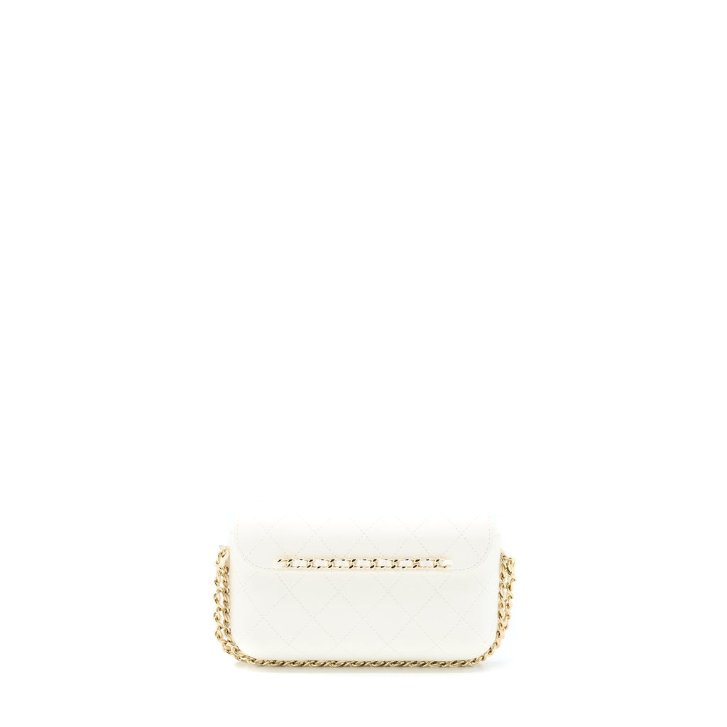 CHANEL RECTANGULAR MINI FLAP PHONE CASE BAG QUILTED LAMBSKIN WHITE LGHW (MICROCHIP)