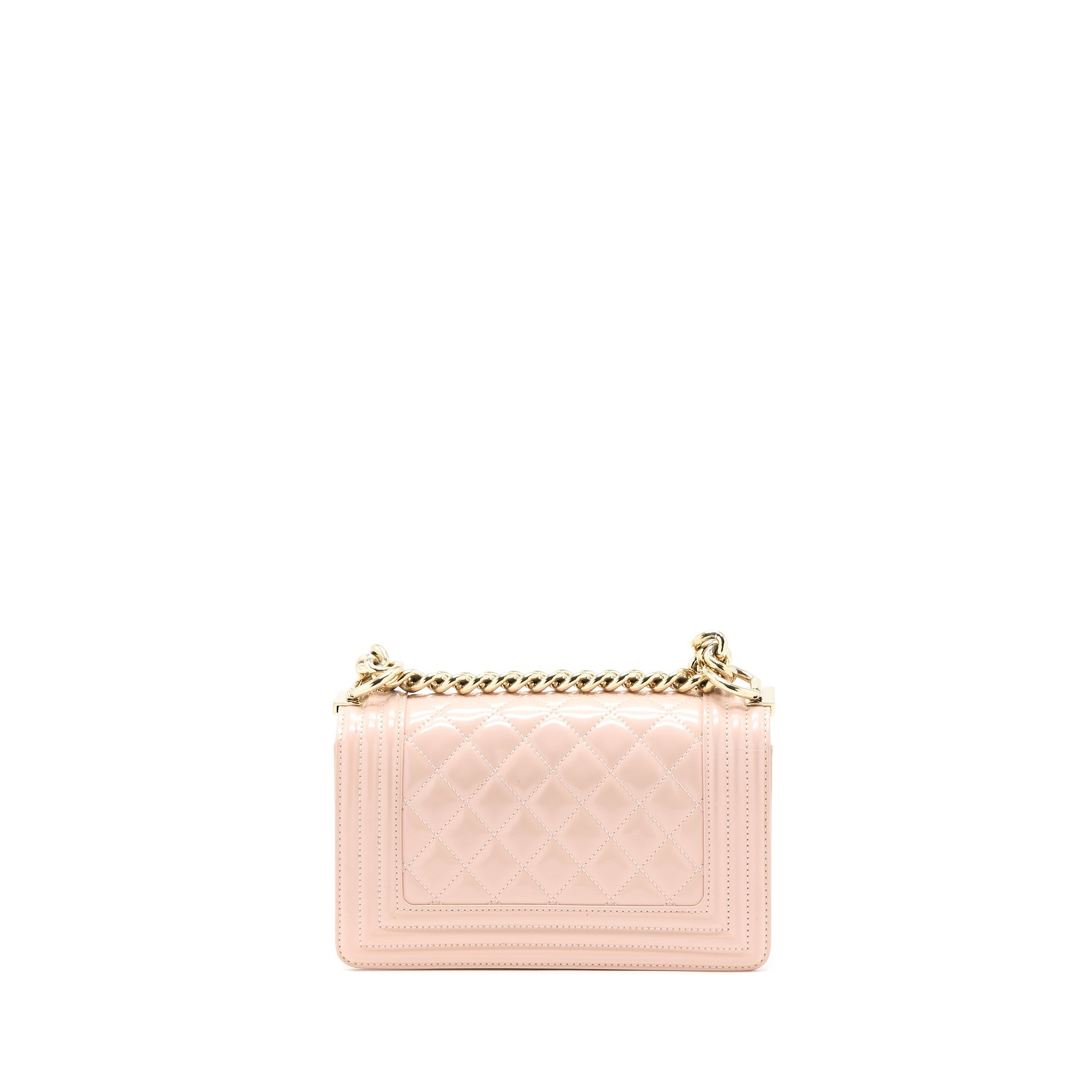 CHANEL SMALL BOY BAG PATENT LEATHER LIGHT PINK LGHW