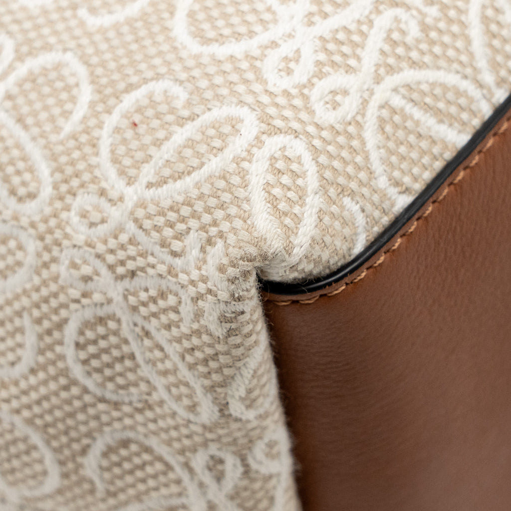 LOEWE SMALL CUBI BAG ANAGRAM JACQUARD CALFSKIN BEIGE/BROWN GHW