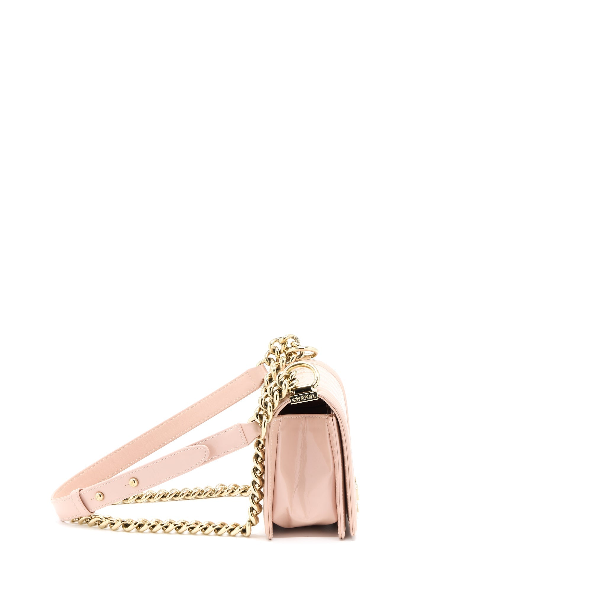 CHANEL SMALL BOY BAG PATENT LEATHER LIGHT PINK LGHW