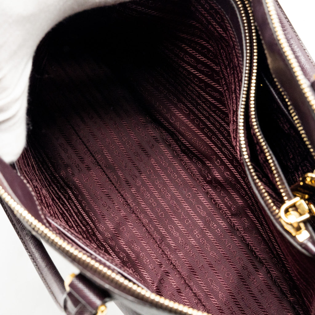 PRADA SAFFIANO VERNICE PROMENADE LARGE DOME TOTE BAG LEATHER MOGANO GHW