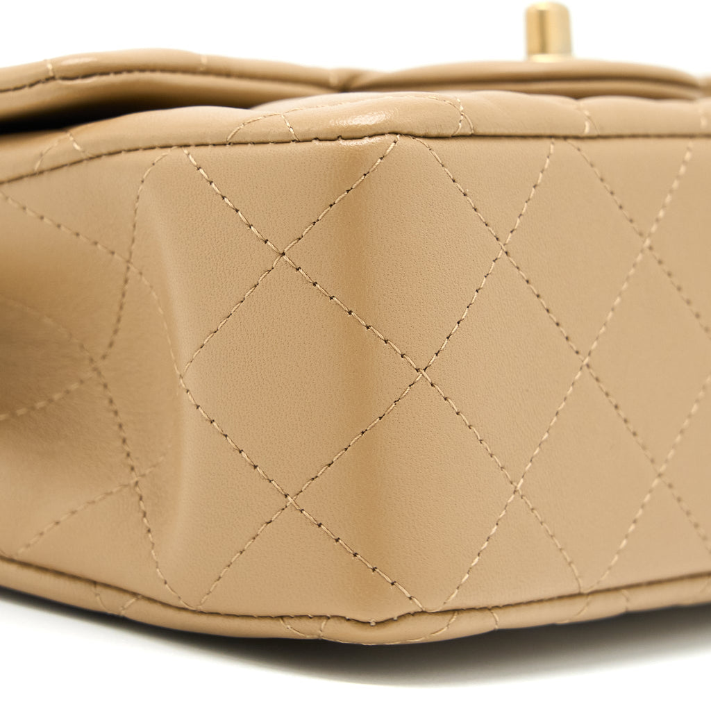 CHANEL 22B DETAIL TOP HANDLE MINI RECTANGULAR LAMBSKIN NJ528 DARK BEIGE BRUSHED GHW