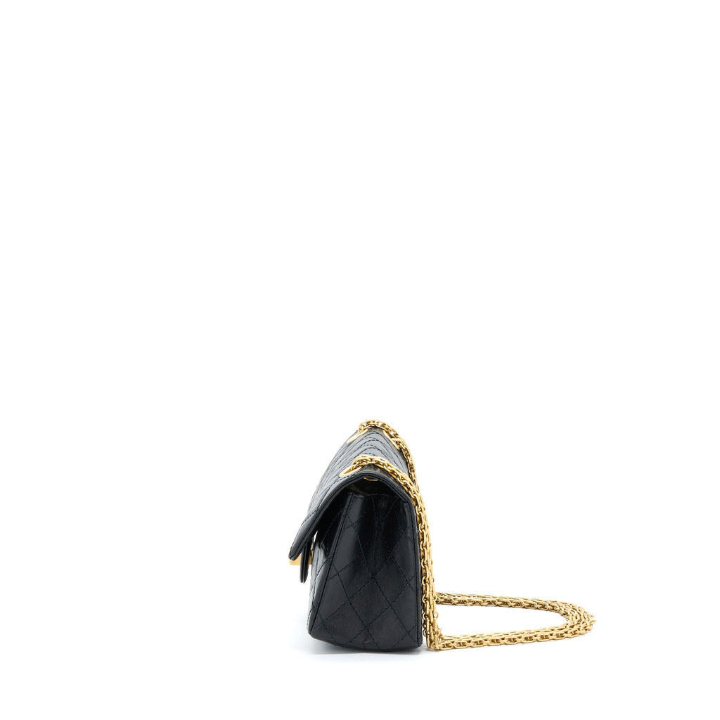 CHANEL MINI 2.55 REISSUE FLAP BAG AGED CALFSKIN BLACK BRUSHED GHW (MICROCHIP)