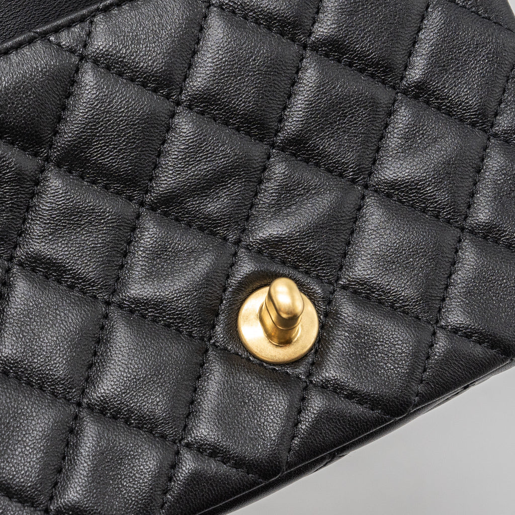 CHANEL PEARL CRUSH MINI SQUARE FLAP BAG LAMBSKIN BLACK GHW(MICROCHIP)