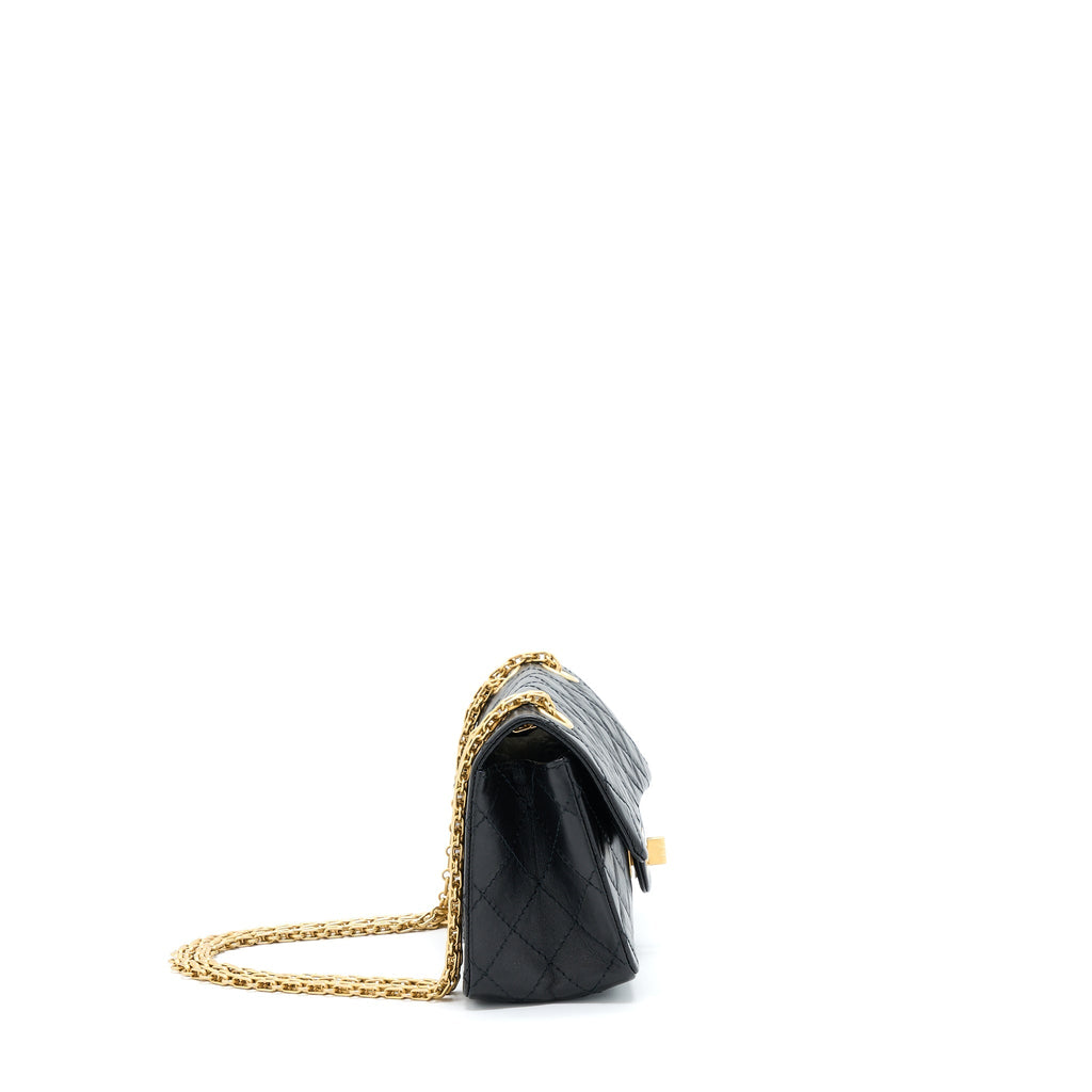 CHANEL MINI 2.55 REISSUE FLAP BAG AGED CALFSKIN BLACK BRUSHED GHW (MICROCHIP)