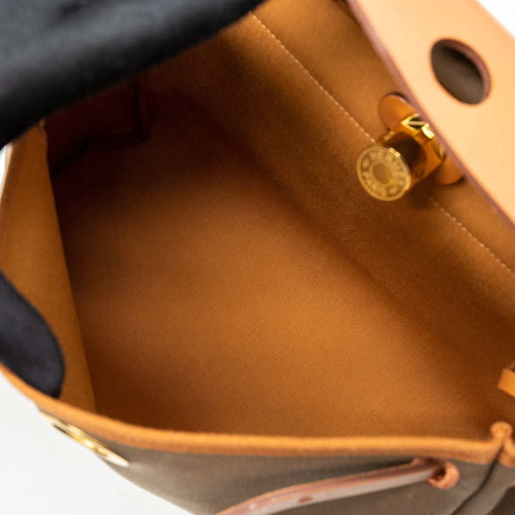 HERMES HERBAG 31 ZIP BAG CANVAS/VACHE HUNTER ETOUPE-DUNE/FAUVE GHW