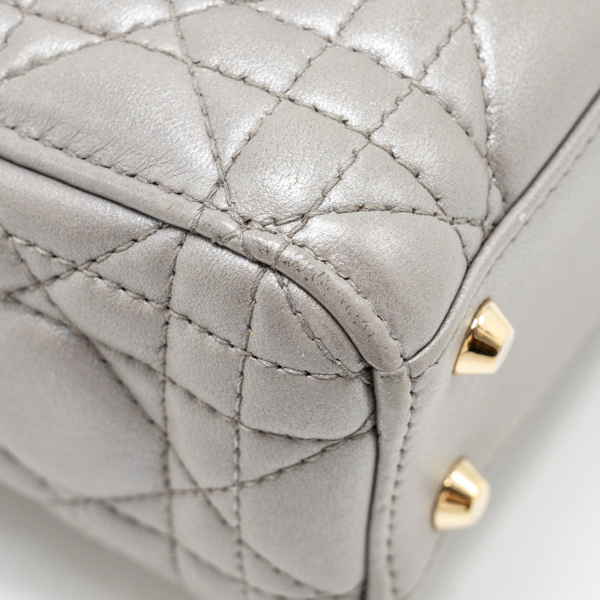 DIOR MINI LADY DIOR LAMBSKIN IRIDESCENT GREY LGHW