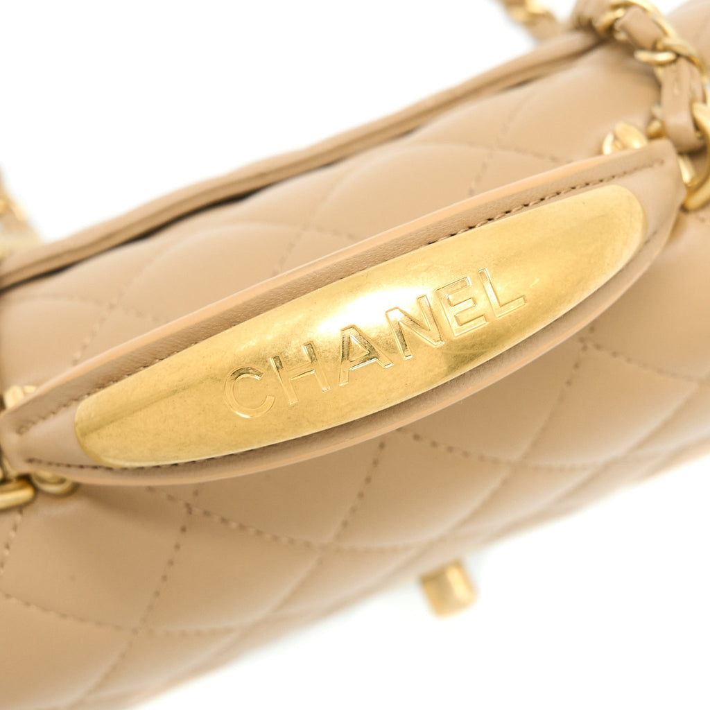 CHANEL 22B DETAIL TOP HANDLE MINI RECTANGULAR LAMBSKIN NJ528 DARK BEIGE BRUSHED GHW