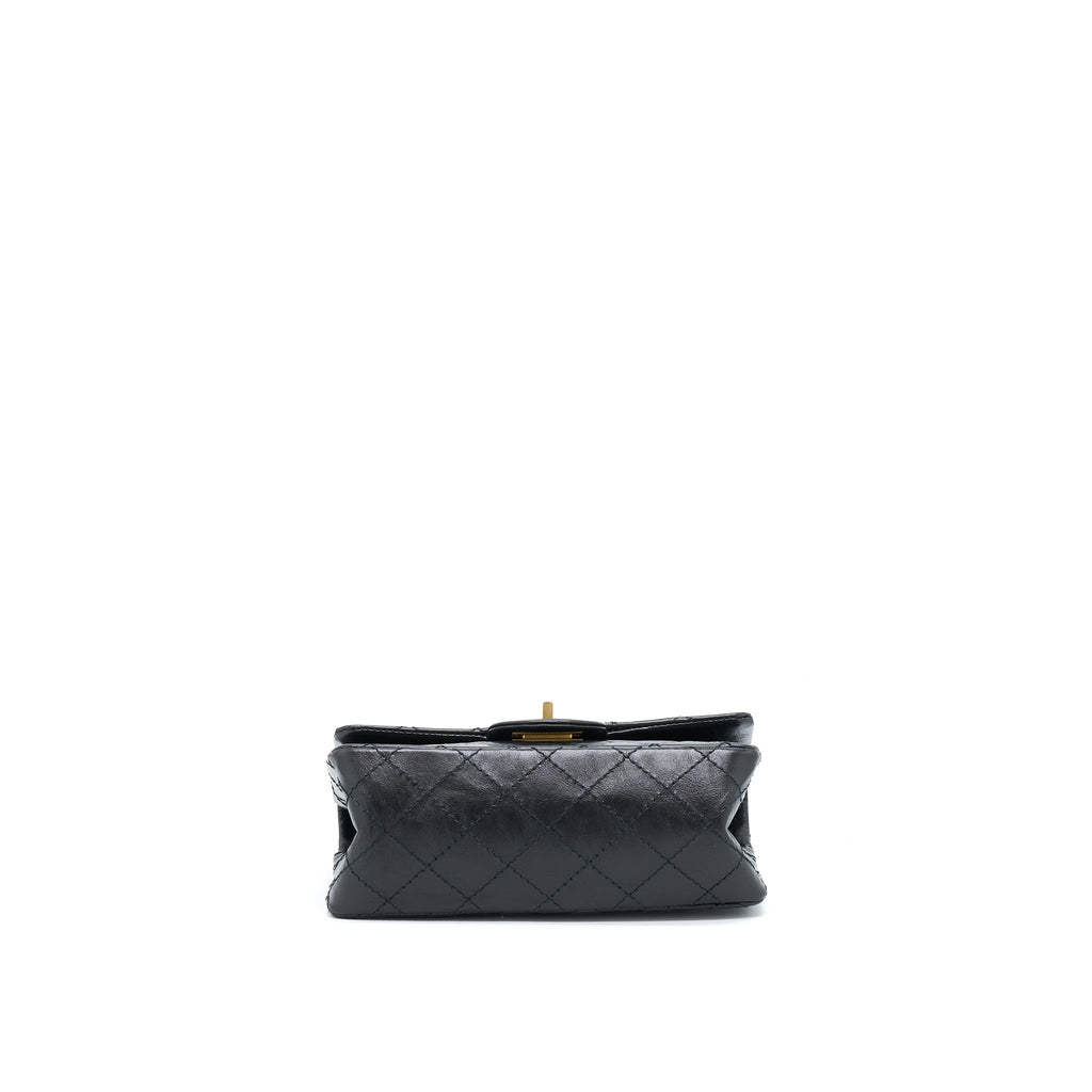 CHANEL MINI 2.55 REISSUE FLAP BAG AGED CALFSKIN BLACK BRUSHED GHW (MICROCHIP)