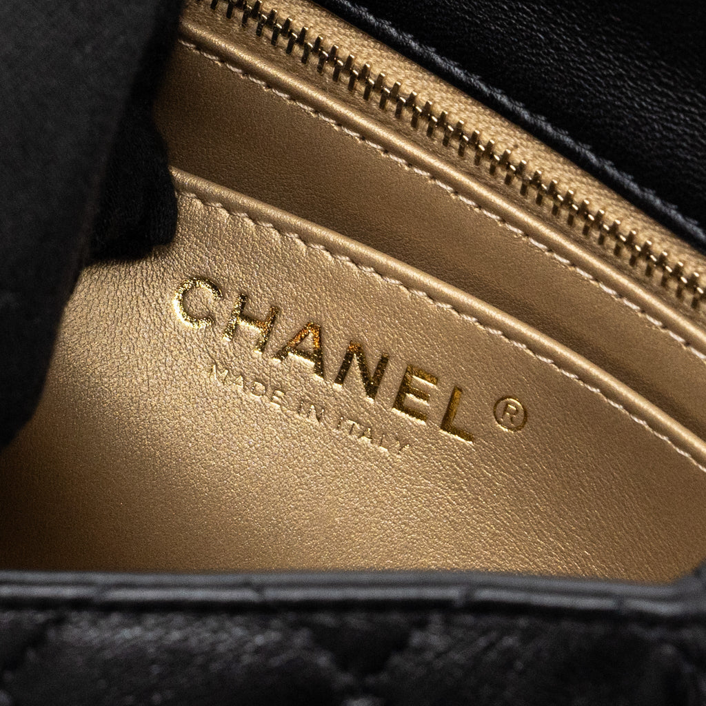 CHANEL PEARL CRUSH MINI SQUARE FLAP BAG LAMBSKIN BLACK GHW(MICROCHIP)