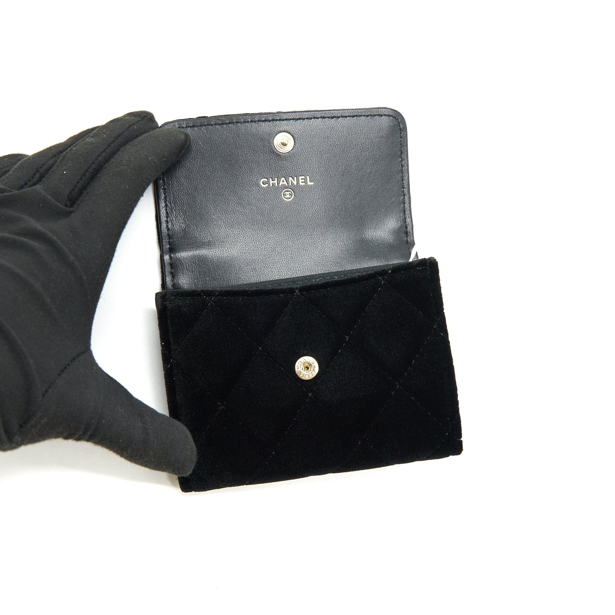 CHANEL VELVET CC CRYSTAL LOGO SMALL FLAP WALLET