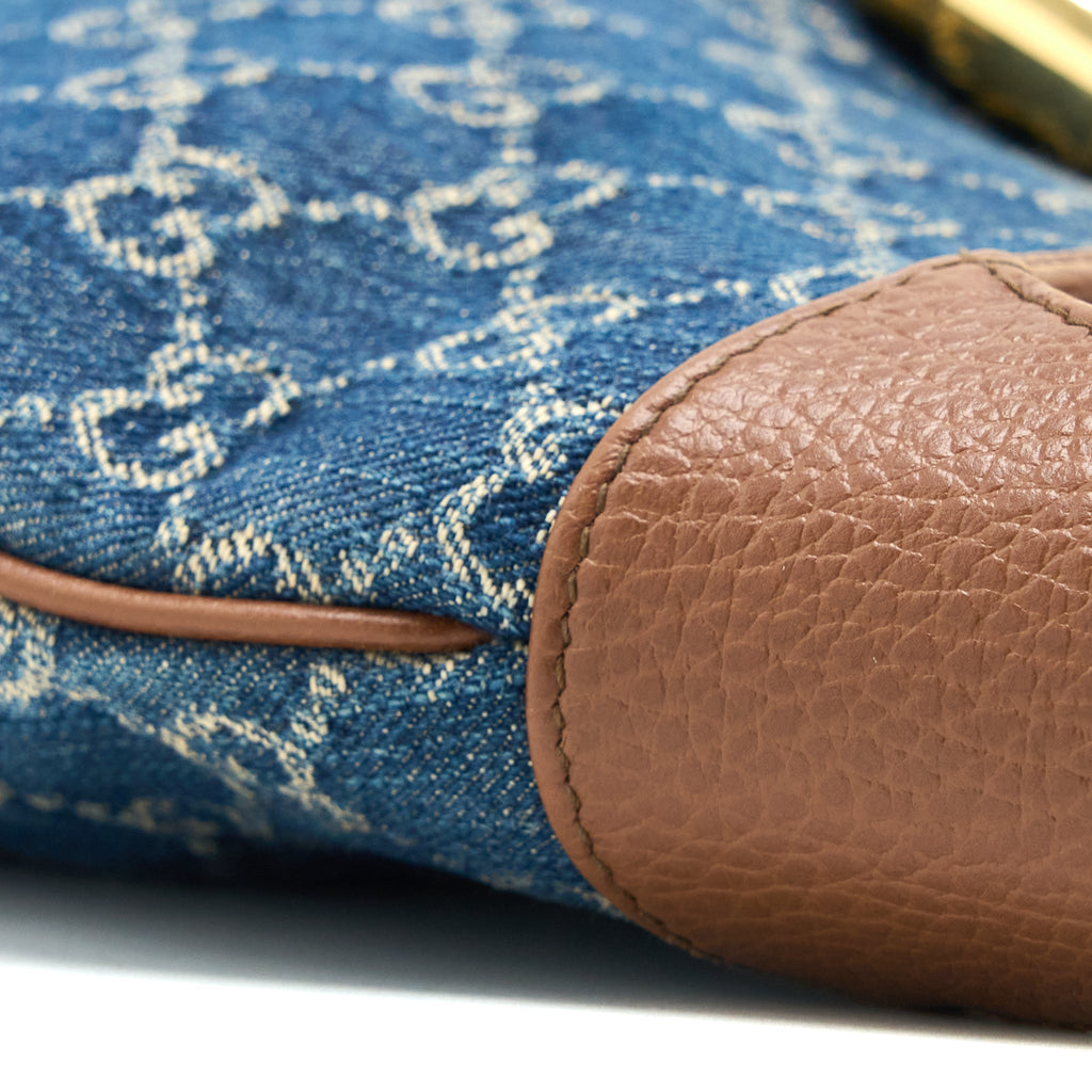 GUCCI JACKIE 1961 SMALL SHOULDER BAG DENIM/LEATHER BLUE/BROWN GHW