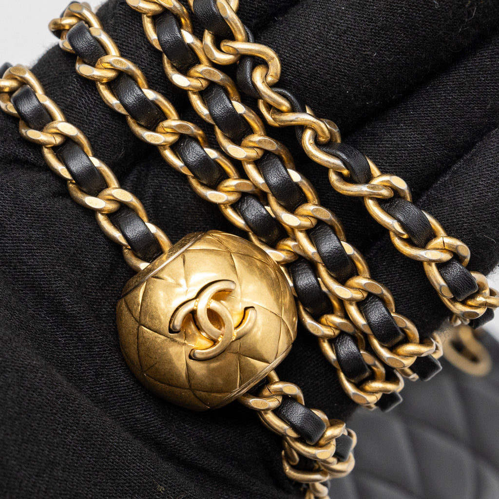 CHANEL PEARL CRUSH MINI SQUARE FLAP BAG LAMBSKIN BLACK GHW(MICROCHIP)