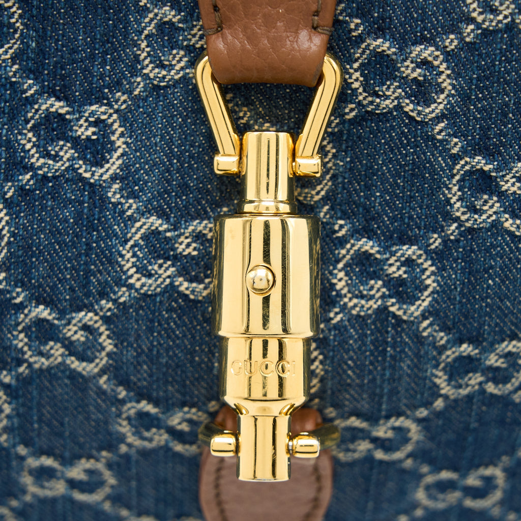 GUCCI JACKIE 1961 SMALL SHOULDER BAG DENIM/LEATHER BLUE/BROWN GHW
